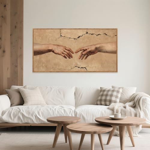 Aurlan Hands of God Framed Canvas Wall Art 40x20 Inch - color: The Creation of Adam, size: 40"L x 20"W