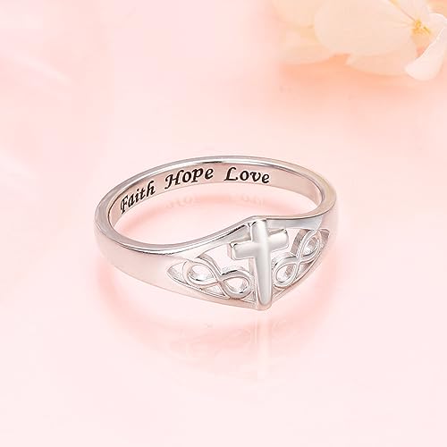 DAOCHONG 925 Sterling Silver CZ Infinity Cross Ring Inspirational Jewelry - color: Infinity Cross
