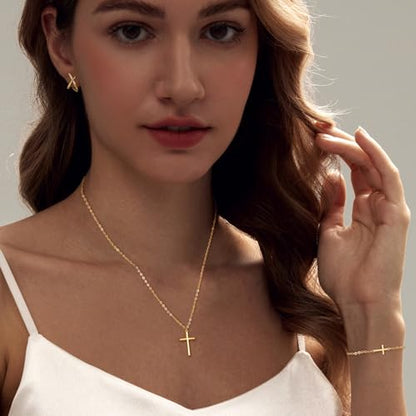 HAXIYA Cross Pendant Necklaces for Women Layered Cross Choker Faith Jewelry - style: Necklace/Bracelet/X Earrings 3Pcs-Gold