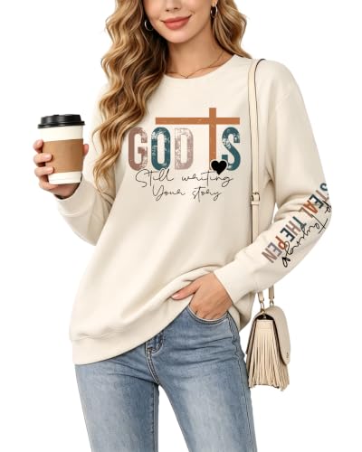 Christian Sweatshirts for Women Jesus Long Sleeve Graphic Shirts - color: Beige, size: Large