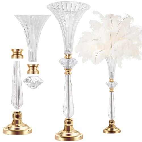 VIJIV Clear Acrylic Crystal Trumpet Vase, Tall Wedding Flower Centerpiece - size: Tall-23.6IN