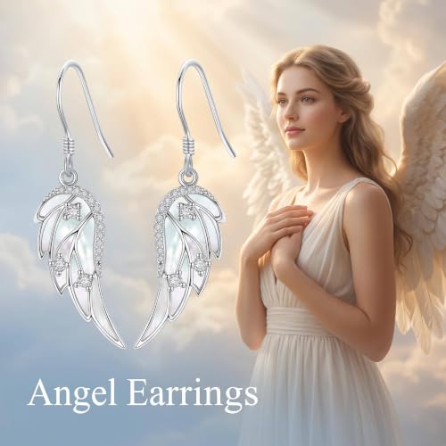 ONEFINITY Angel Wings Earring for Women Feather Wing Earring Angel Jewelry - color: white