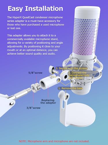 Mic Stand Adapter for 3/8" HyperX QuadCast Boom Armr(white) - color: QuadCast dapter (white)