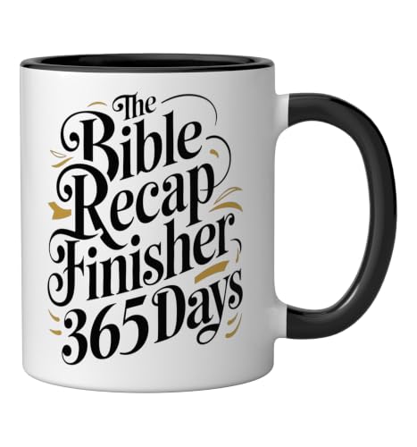 The Bible Recap Finisher 365 Days Funny Jesus Youth Ceramic Mug, Black/White - color: Black/White, size: 11 Ounces
