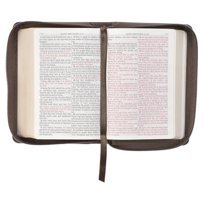 KJV Holy Bible, Compact Large Print Vegan Leather Red Letter Edition - Ribbon Marker, King James Version, Floral Dusty Taupe, Zipper Closure (KJV Compact LP Editions)