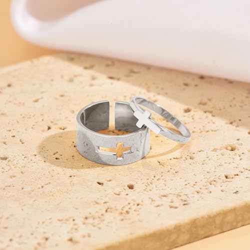 Matching Cross Rings for Couples Best Friend Promise Rings for Her Him - color: Silver