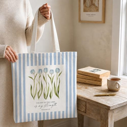 Christian Tote Bag - color: Blue Tulip-nehemiah 8:18