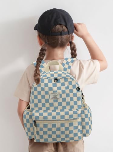 atgark Corduroy Toddler Backpack for Boys Girls Kids Preschool Backpacks - color: Blue Chessboard Corduroy, size: Age 2-5 (13.3" H Fit A4 Folder)