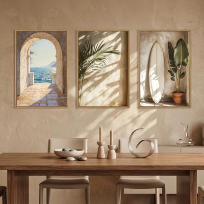 Large Coastal French Landscape Framed Canvas Wall Art Set -24"x36"x3 - color: French Landscape Wall Art, size: 24"L x 36"W