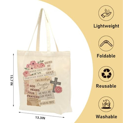 Faith Canvas Tote Bag, Christian Gifts for Women Girls Mom Sister Inspirational Bible Verse Birthday Christmas - color: Christian 808