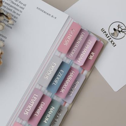 UPAFEXXI-Bible Tabs with Book Summaries, 3D Gold Foil Embossed Lettering - color: Morandi