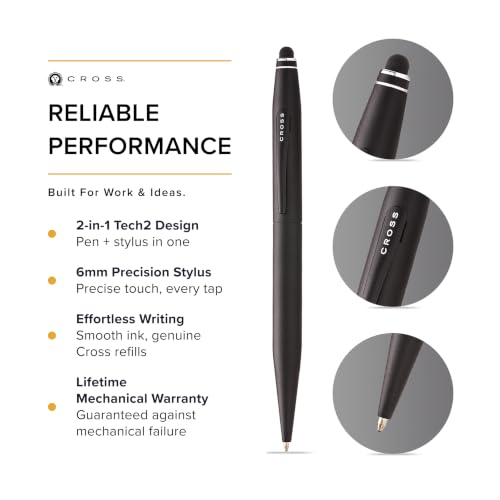 Cross Tech2 Satin Black Ballpoint Pen, Medium Point, Black Ink - color: Satin Black