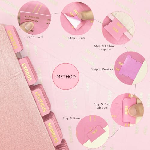 Bible Tabs for Women & Men - 80 Gold Foil (66+14 Blank), Rose Pink - color: Rose Pink