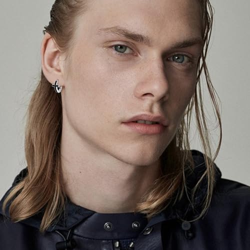 AOBOCO Black Hoops Earrings for Men Sterling Silver Viking Celtic Cross Heart Skull Round Triangle Hoop Earrings Birthday Father Day Christmas Jewelry Gifts for Men Women Friends - style: Cross Hoops
