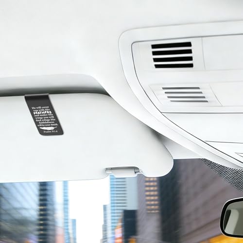 YODOCAMP Psalm 91:4 Christian Car Visor Clip Stainless Steel, He Will Cover You with His Feathers Engraved Scripture Reminder, Faith Based Safe Driving Gift, Religious Car Accessory TZC188 - color: Black-C188