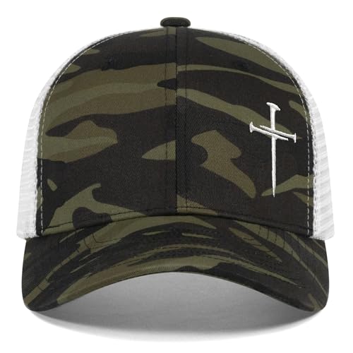 Christian Hats for Men Women,Jesus 3 Nail Cross Hat Christian Religious Gifts for Birthday/Christmas - color: 492.camo-2