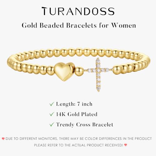 Turandoss Gold Cross Bracelet for Women Heart Beaded Bracelet Faith Jewelry - color: CZ Cross Bracelet