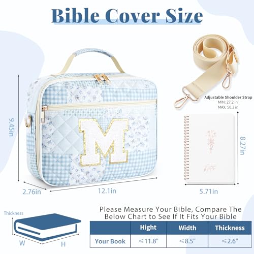 Personalized Initial Bible Cover Case for Women Bible Bag w/Study Supplies - color: Spliced Flower, size: M