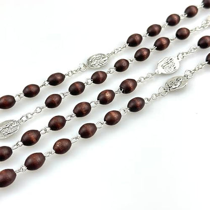 Seven Sorrows of Mary Rosary Wooden Beads Catholic Jewelry Necklace for Pray - color: Brown