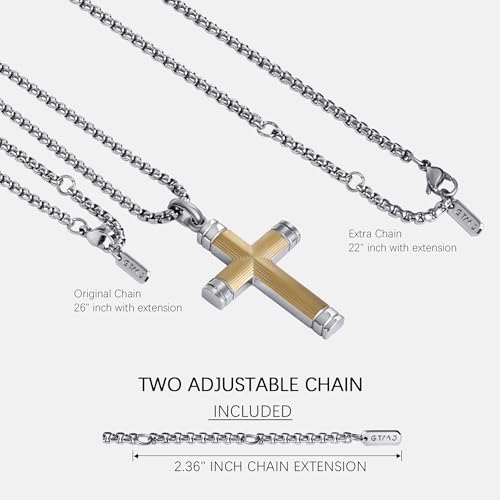 Stainless Steel Cross Necklace for Men with Adjustable Box Chain Christian Cross neckalce Gift - color: Gold