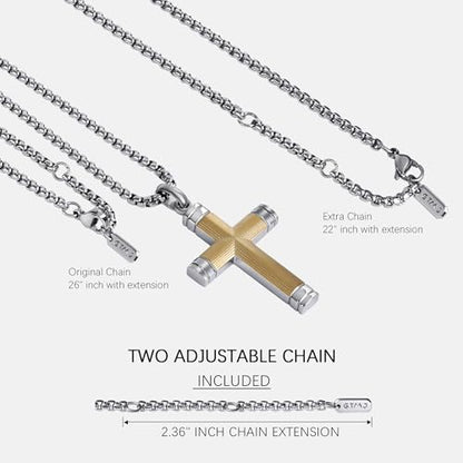 Stainless Steel Cross Necklace for Men with Adjustable Box Chain Christian Cross neckalce Gift - color: Gold
