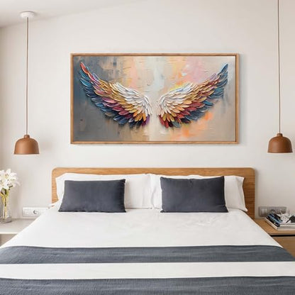 Aurlan Angel Wings Framed Canvas Wall Art 40x20 Inch - color: Angle Wings, size: 40"L x 20"W
