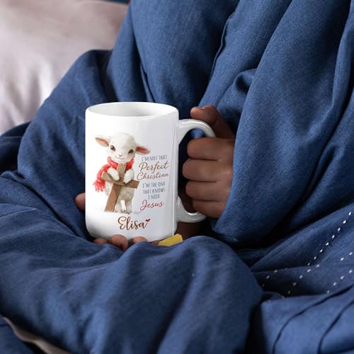 Custom Christian Ceramic Cup With Adorable Lamb And Cross Design, Spiritual Accent Mug 11oz, 15oz - Personalized Name Religious Coffee Mug, Christian Themed Cup Gifts - color: XUA-324-1557-SHEEP AND CROSS MUG
