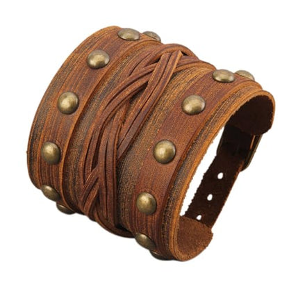 Jeilwiy Punk Rock Gothic Black Rivet Leather Spiked Necklace Collar Neckband Leather Choker Necklace for Women Mom Gifts Adjustable - color: Leather Brown Bracelet