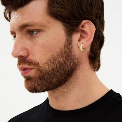 FEYIR 9 Pairs Earrings for Men Stainless Steel Small Hoop Earrings Hypoallergenic CZ Cross Dangle Earrings Cubic Zirconia Stud Earrings Huggie Men's Earrings Set - color: Gold