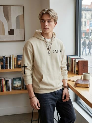 Christian Sweatshirts for Men Faith Christ Cross Pullover Hoodie - color: Apricot1, size: XX-Large