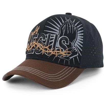 Trendy Apparel Shop Only Jesus Praying Hand Embroidered Christian Ball Cap - color: Black Brown 7