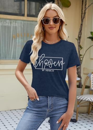 Women's Christian Shirt Christ Chosen T-Shirts Bible Verse Tee Tops - color: Blue, size: Medium