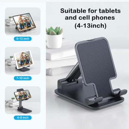Adjustable Cell Phone Stand – Foldable Desk Phone Holder for iPhone 16 15 14 13 12 11 Pro Max, Galaxy S25 S24, All Smartphones, Portable Office & Home Accessory (Black) - color: Black