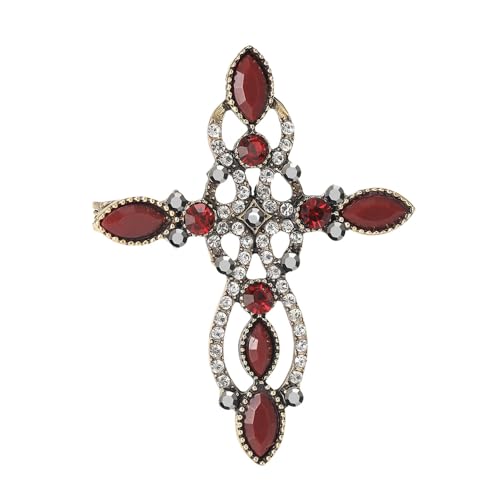 Vintage Rhinestone Cross Broochs for Women Men Dainty Sparky CZ Crystal Christian Lapel Pins for Dress Coat Sweater Suit Backpacks Badge Corsage Elegant Accessories Jewelry - color: Red CZ