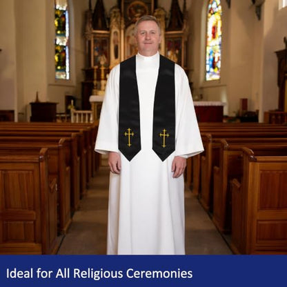 Clergy Stole, Choir Stole with Cross Embroidery 60'' - color: Black