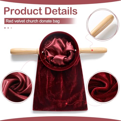 Tioncy 2 Set Church Tithe Offering Bag with Wooden Handle, 14" X 6", Red - color: Red, size: 14" X 6"