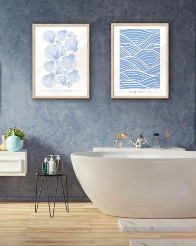 EcoHest 12x16 in Psalm 107:29 Ocean Waves Christian Framed Wall Art - color: Framed Christian, size: 16"L x 12"W