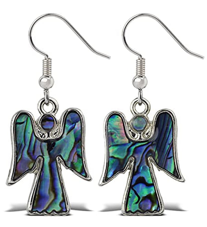 Angel Earrings Jewelry - Authentic Dangle Hook Earrings Made with Natural Paua Abalone Shell - Unique Colorful Jewel For Women & Teens For Daily, Casual & Formal Occasions