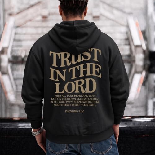 Faith Over Fear Christian Hoodies for Men Inspired Religious Pullover - color: Black, size: Large