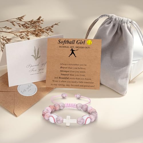 Bracelets for Girls Cross Soccer Bracelets Birthday Gifts for Girl - color: 5# Softball Girl