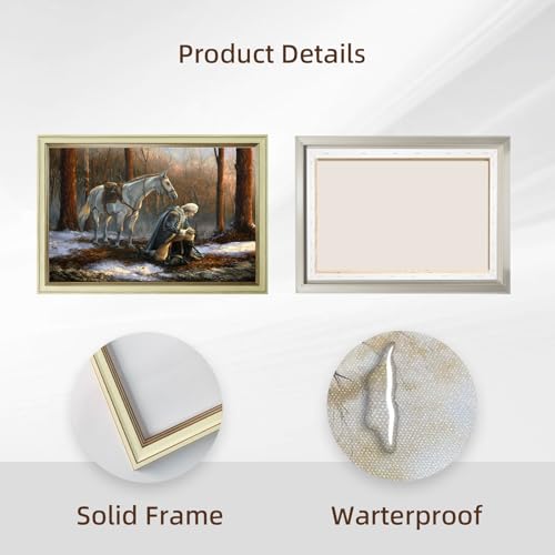 Creamy White Framed George Washington In Forge Valley Praying Wall Art A General Before His King Canvas Poster by Tim Davis Classic Oil Paintings Reproduction American History Print Decor 12x16inch - color: Praying - Creamy White Frame, size: 12"L x 16"W