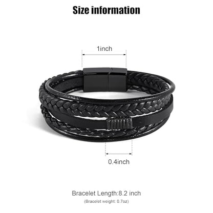 Leather Bracelet for Men Braided Stainless Steel Mens Bracelets - color: Black-BlackBuckle