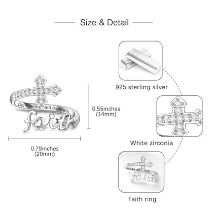 Helonley Cross Faith Ring for Women - 925 Sterling Silver Inspiration Rings - style: Don't Let The Hard Days Win