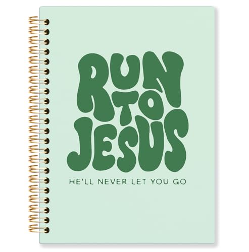 Green Christian Spiral Notebook, Run to Jesus Bible Verse Journal, Religious Scripture Journals for Writing, Bible Notebooks for Note Taking, Church Notes Journal, 5.5x8.3 Inch - color: Jesus-Green