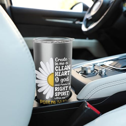 Create in me a clean heart o god psalm 51:10 faith flower Stainless Steel Insulated Tumbler - color: Brushed Steel