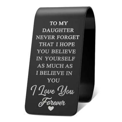 to My Daughter Never Foget That I Hope You Believe in Yourself Black Visor Clip for Cars, Inspirational Gifts from Dad Mom, Christmas Birthday Graduation Gifts for Daughters - color: Black