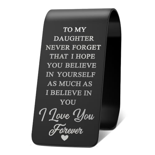 to My Daughter Never Foget That I Hope You Believe in Yourself Black Visor Clip for Cars, Inspirational Gifts from Dad Mom, Christmas Birthday Graduation Gifts for Daughters - color: Black