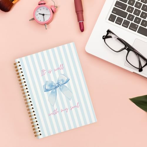 Christian Bible Bow Spiral Notebook Journal Gift for Teen Girl Women - color: it is well with my soul