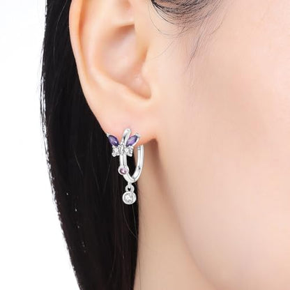 925 Sterling Silver Drop & Dangle Earrings for Women,Butterfly Dragonfly and Bee|Flower and leaf Earrings, Suitable for Sensitive Ears Fashion Jewelry Gift- Hypoallergenic Earrings - color: Purple butterfly