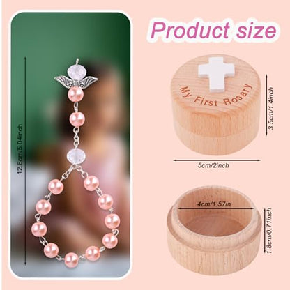 My First Rosary Baptism Gifts, Baptism Memorial Box & Rosary Bracelet with Angel Wings Catholic First Communion Christening Beads Gifting Set for Baby Shower